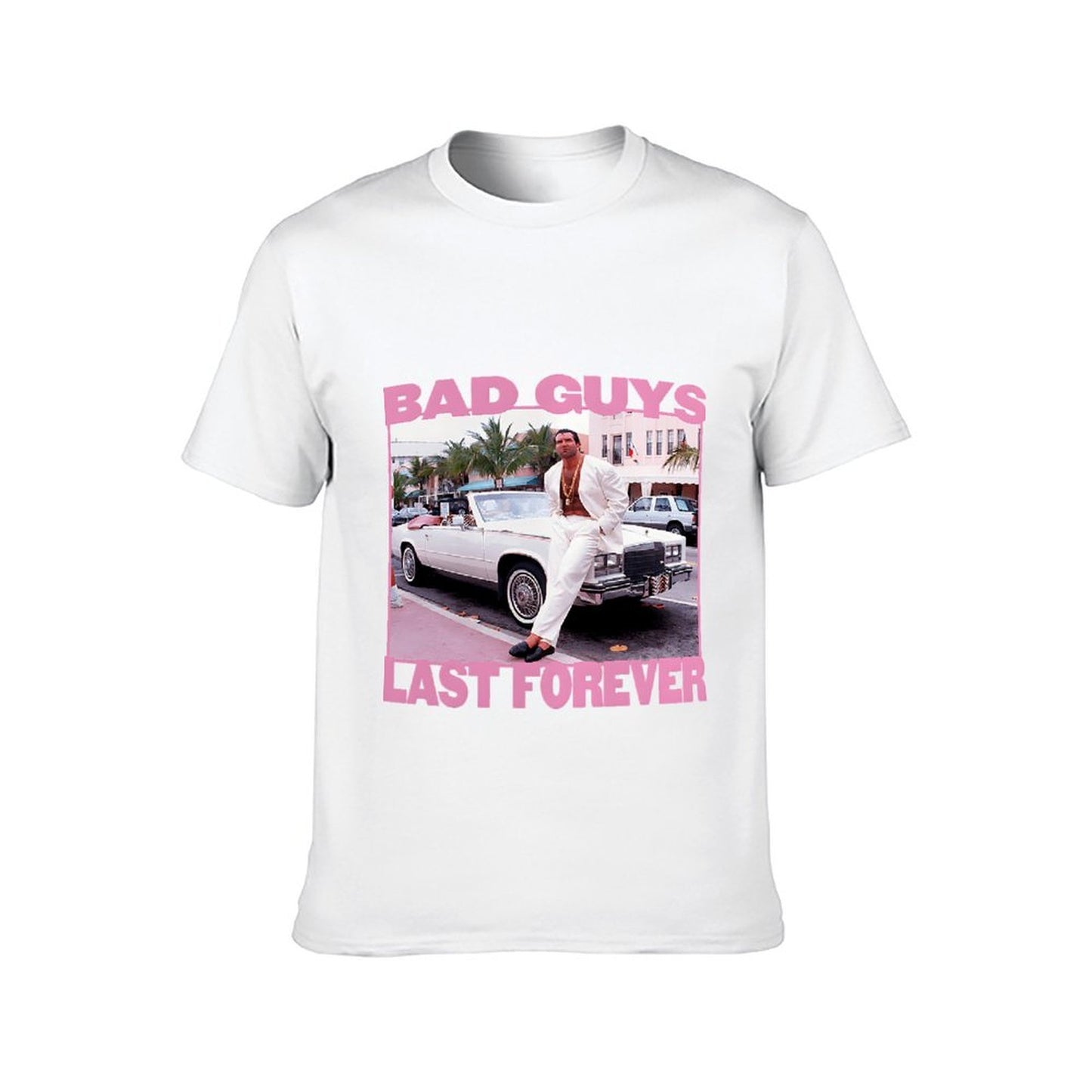 Inkmay Casual Cotton T-shirt Man Sitting On Car Wearing White Unisex T-shirtSmoothWear ClassicSeries T-Shirt