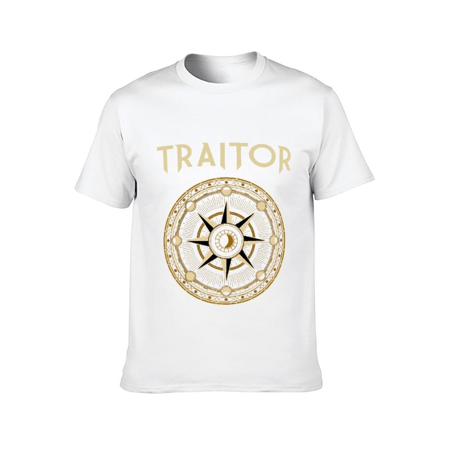 Inkmay Casual Cotton T-shirt Circular Compass Design With Gold Accents Unisex T-shirtLightweight Urban T-Shirt