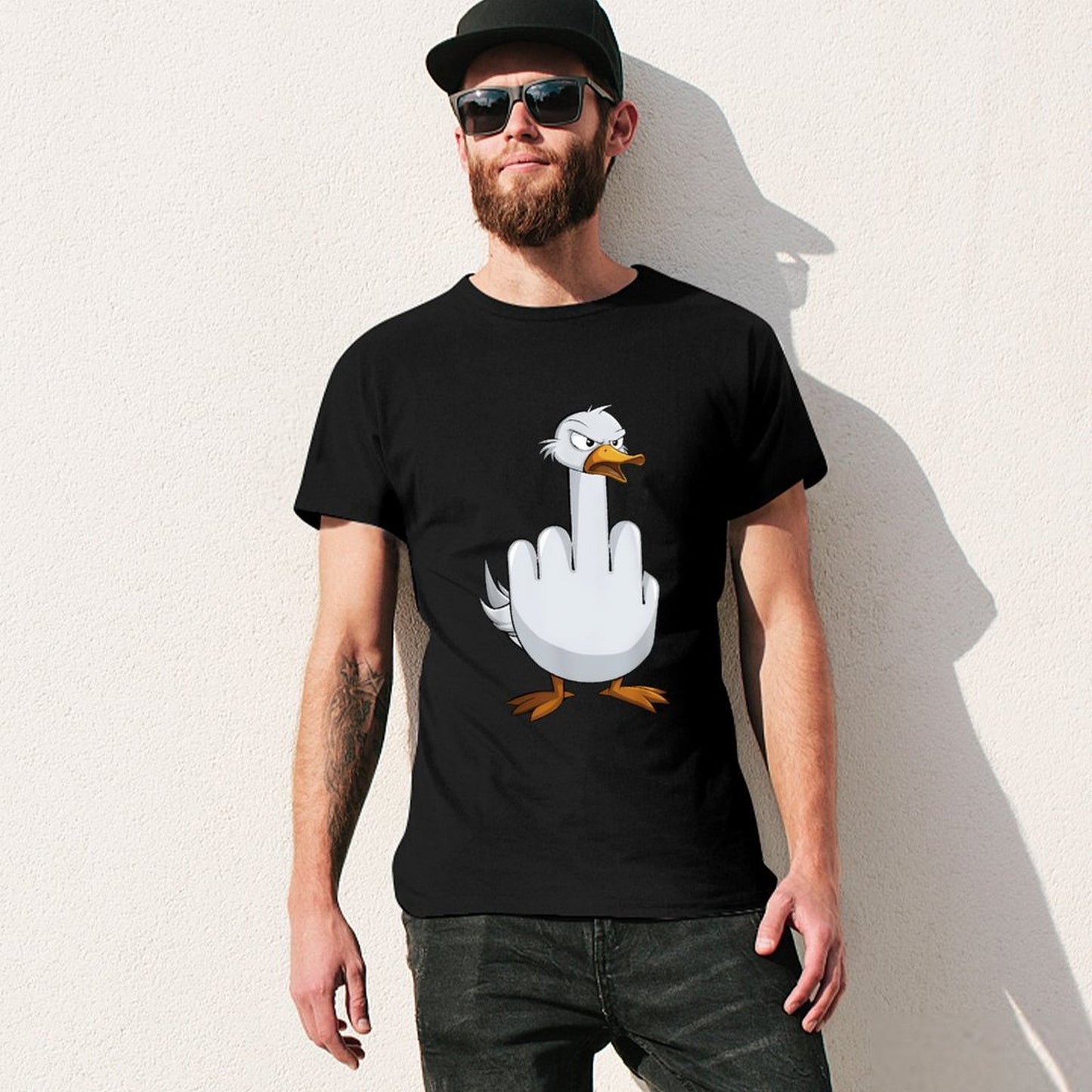 Inkmay Casual Cotton T-shirt Angry Duck Showing Middle Finger Gesture Unisex T-shirtTimeless TimelessComfort T-Shirt