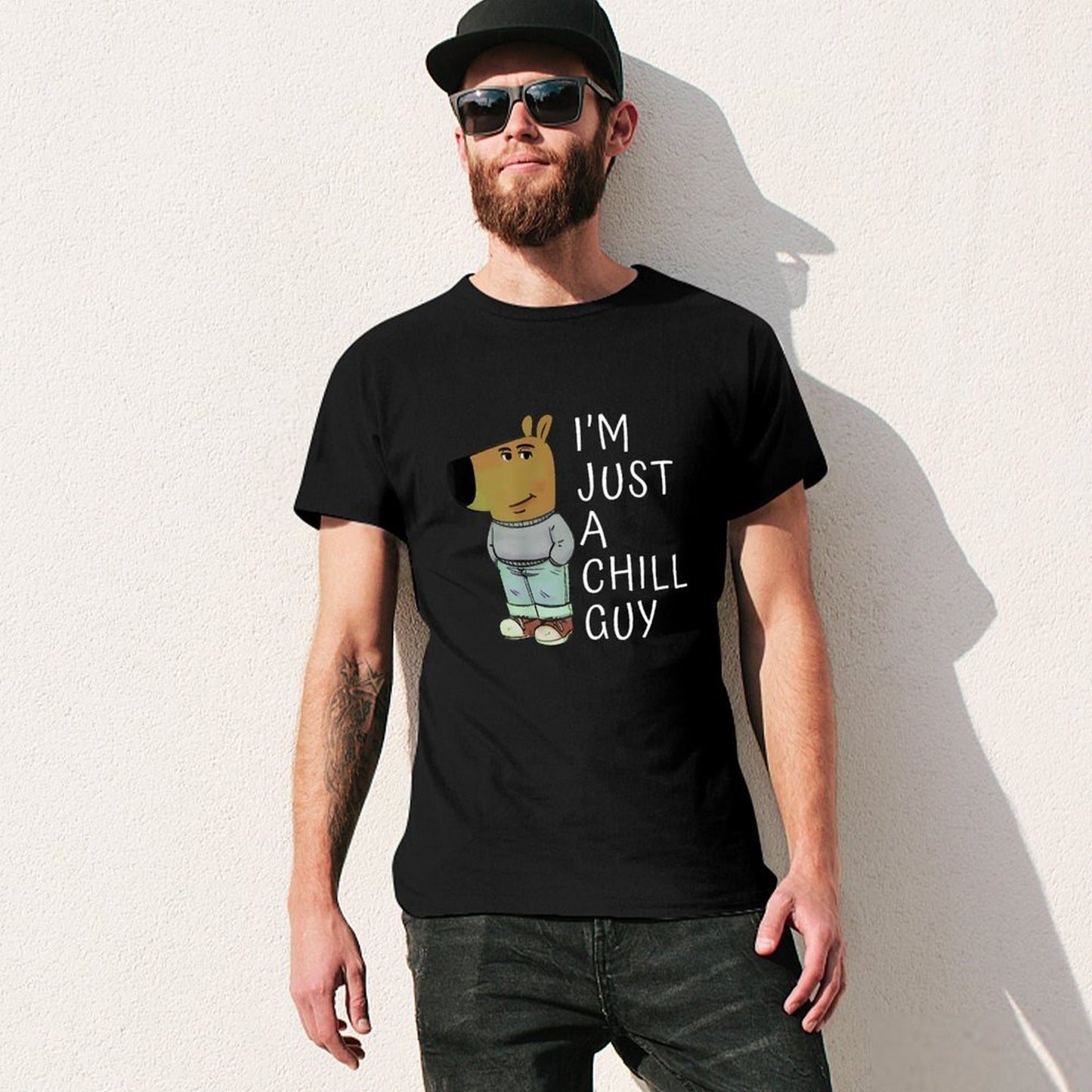 Inkmay Casual Cotton T-shirt Cartoon Character Wearing Casual Outfit Standing Unisex T-shirtFitted LooseFit T-Shirt