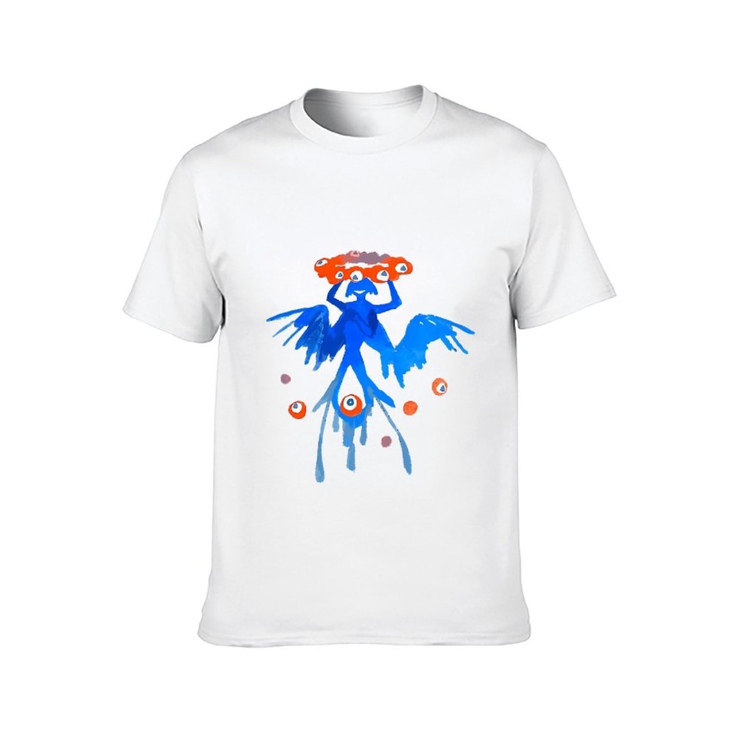 Inkmay Casual Cotton T-shirt Blue Creature With Orange Eyes Pattern Unisex T-shirtEverydayFit Natural T-Shirt