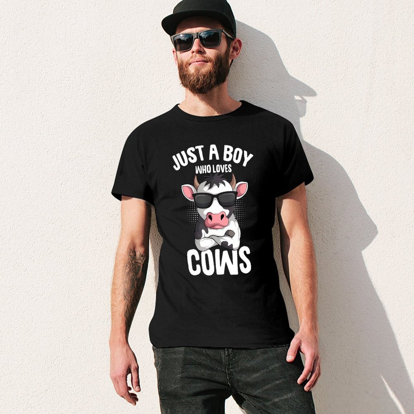 Inkmay Casual Cotton T-shirt Cool Cow Wearing Sunglasses Art Print Unisex T-shirtLooseFit YearRound T-Shirt