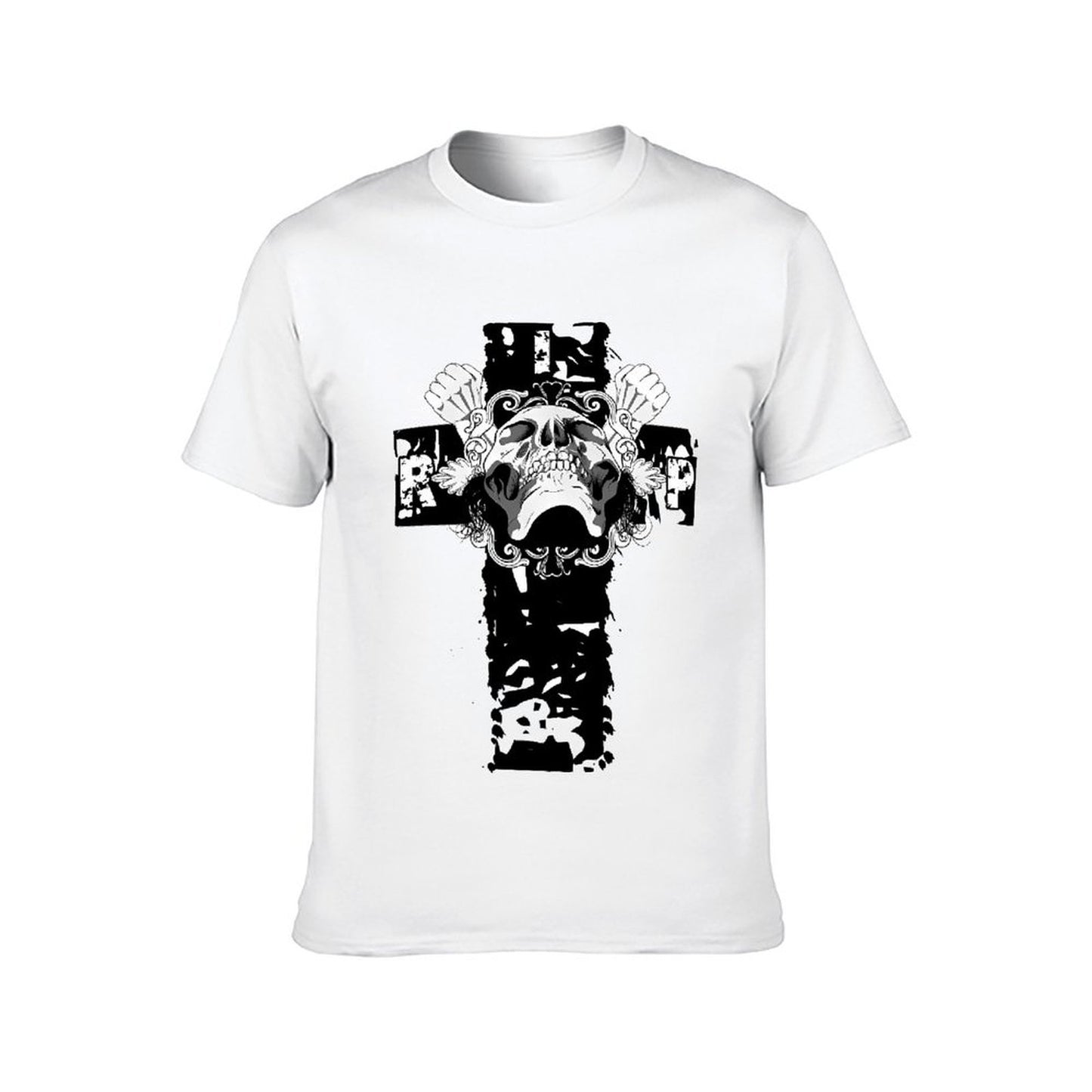Inkmay Casual Cotton T-shirt Skull Crossbones Design With Floral Elements Unisex T-shirtMinimalist Urban T-Shirt