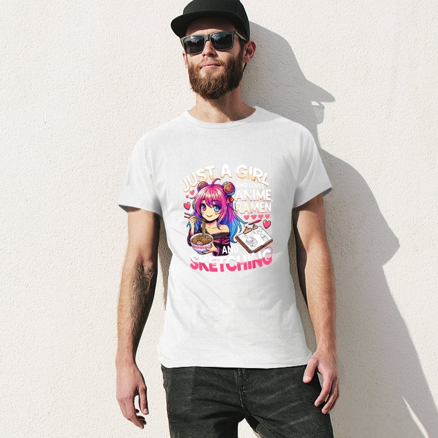 Inkmay Casual Cotton T-shirt Anime Girl Eating Ramen And Unisex T-shirtTimeless Breathable T-Shirt