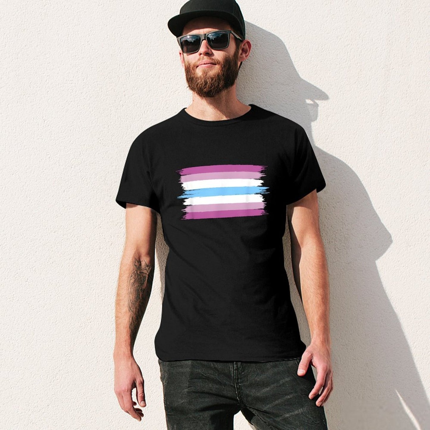 Inkmay Casual Cotton T-shirt Transgender Flag Colors Painted Brushstrokes Unisex T-shirtStreetLine ClassicLine T-Shirt