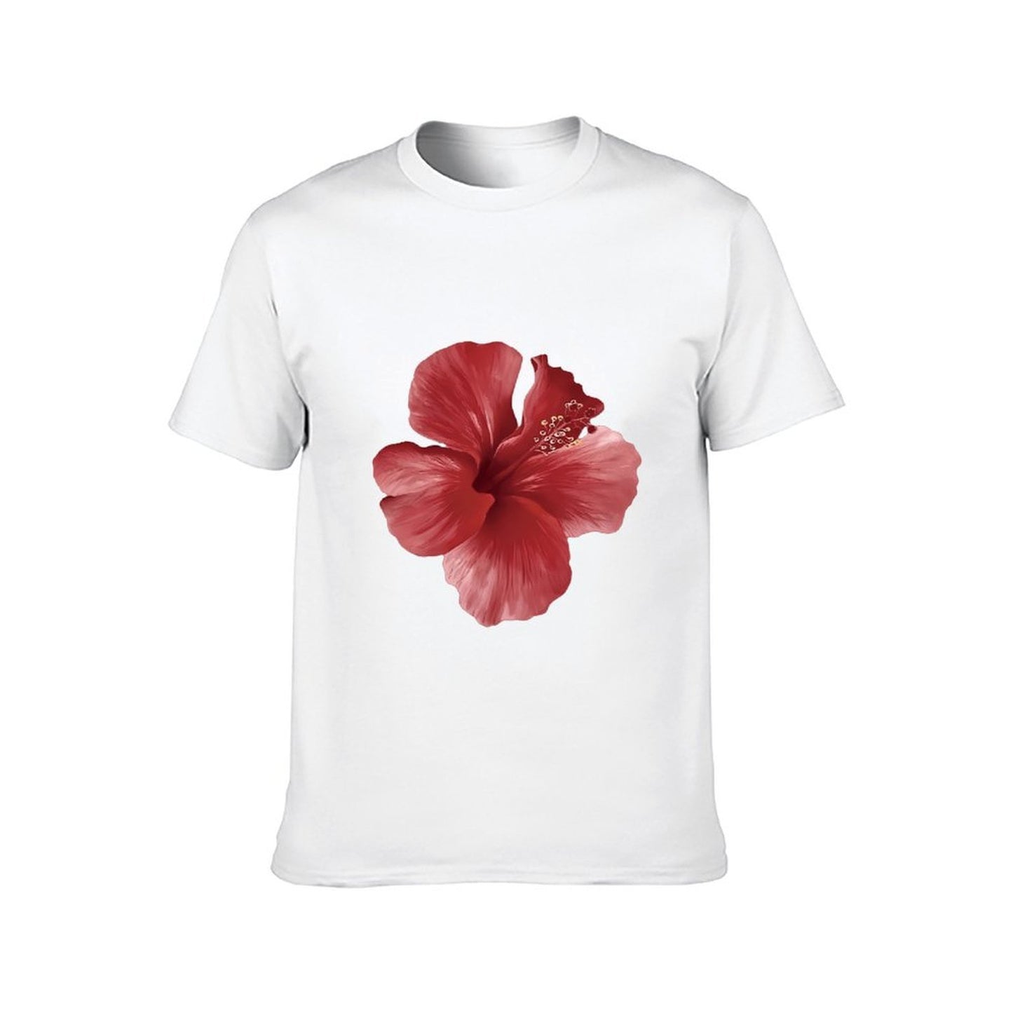 Inkmay Casual Cotton T-shirt Vivid Red Hibiscus Flower Art Print Unisex T-shirtPremium Finish Smooth Feel T-Shirt