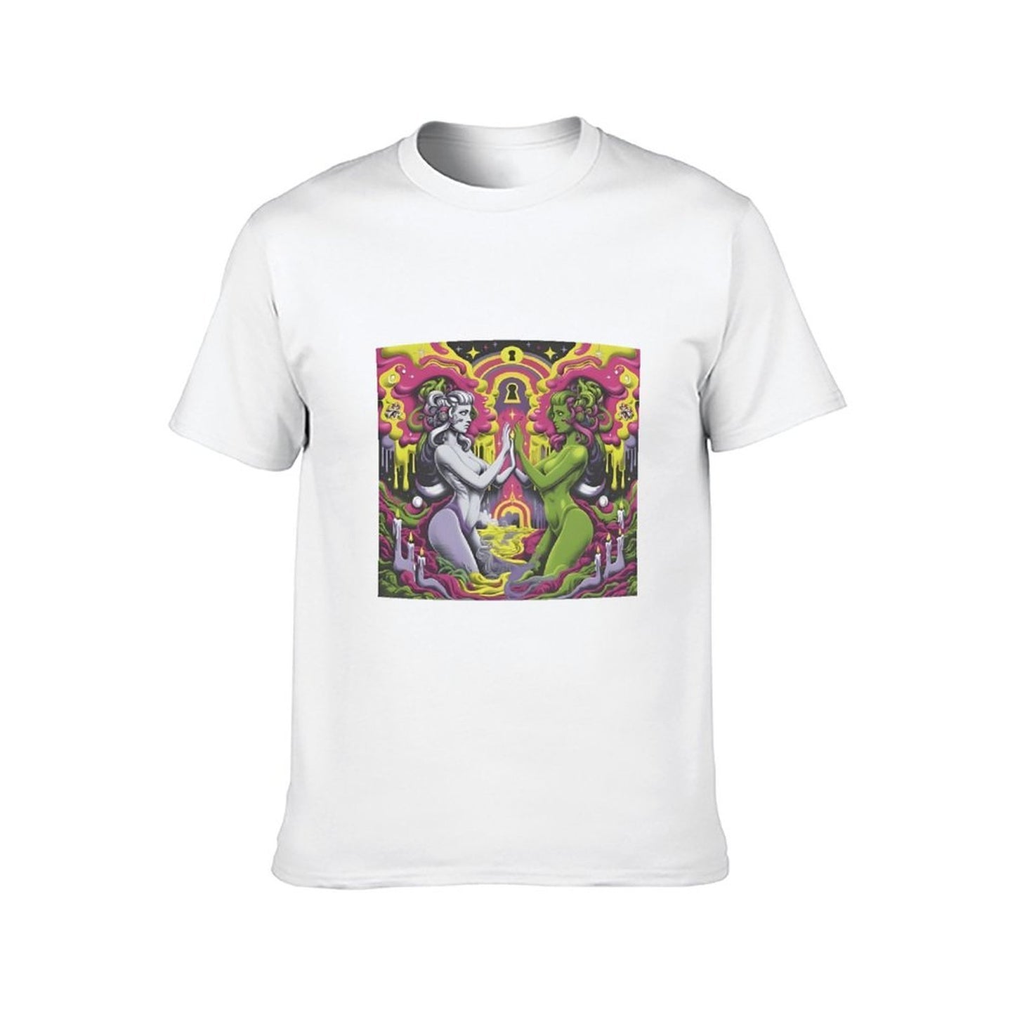 Inkmay Casual Cotton T-shirt Psychedelic Art With Two Figures Unisex T-shirtLightweight Made-to-Order T-Shirt