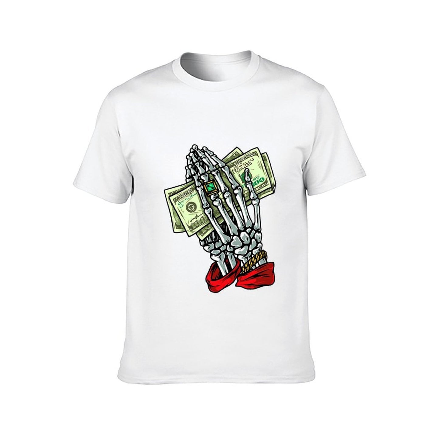 Inkmay Casual Cotton T-shirt Skeleton Hand Holding Money Bills Art Unisex T-shirtDailyFit ComfortSeries T-Shirt