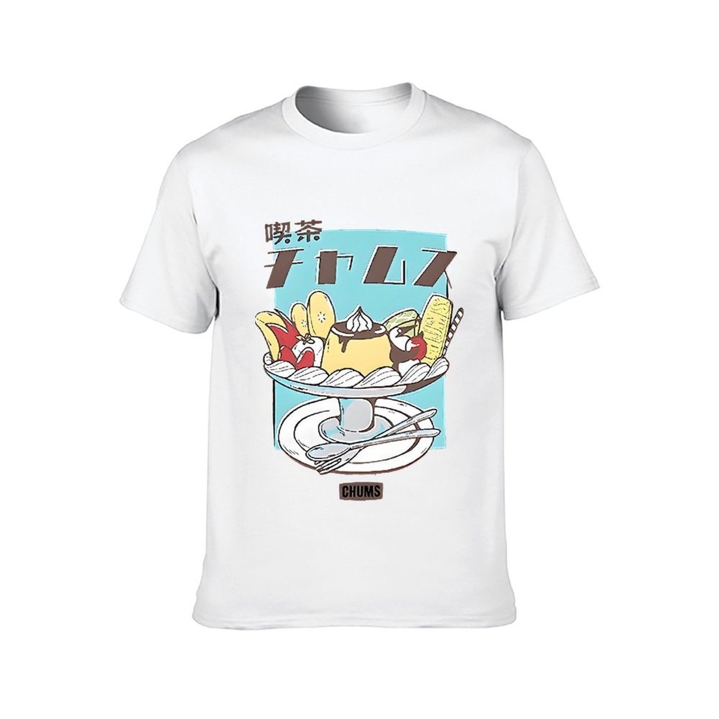 Inkmay Casual Cotton T-shirt Blue Background With White Face Print Unisex T-shirtSharp Colorfast T-Shirt