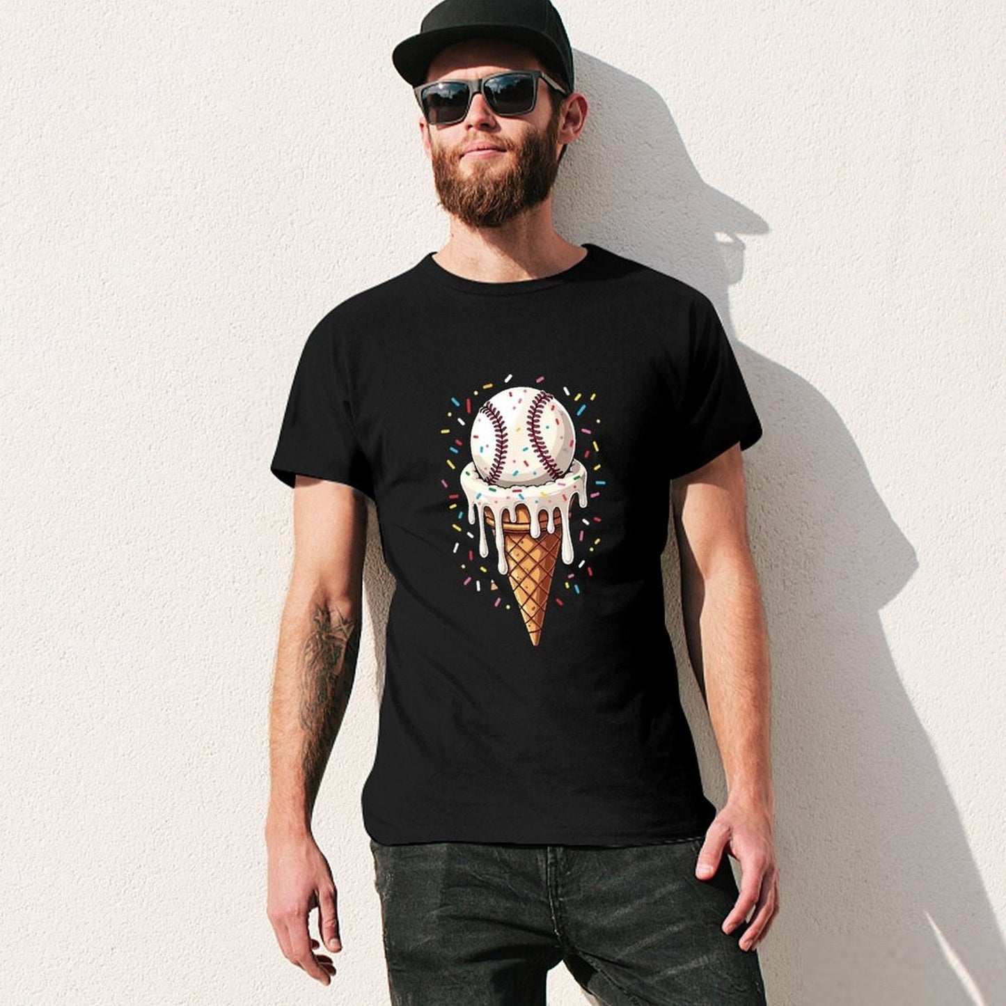 Inkmay Casual Cotton T-shirt Ice Cream Cone With Baseball Design Unisex T-shirtTimelessComfort TrueStyle T-Shirt