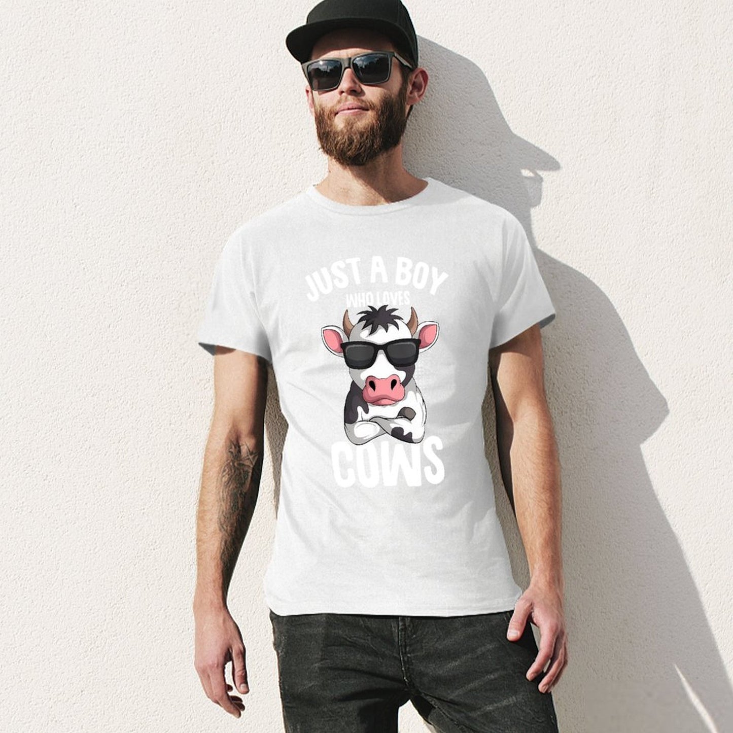 Inkmay Casual Cotton T-shirt Cool Cow Wearing Sunglasses Art Print Unisex T-shirtLooseFit YearRound T-Shirt