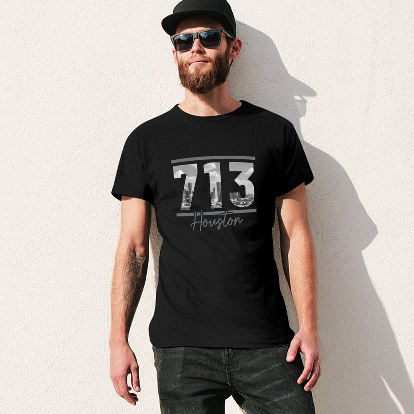 Inkmay Casual Cotton T-shirt Cityscape With Skyscrapers And Clouds Unisex T-shirtSolid Minimal T-Shirt