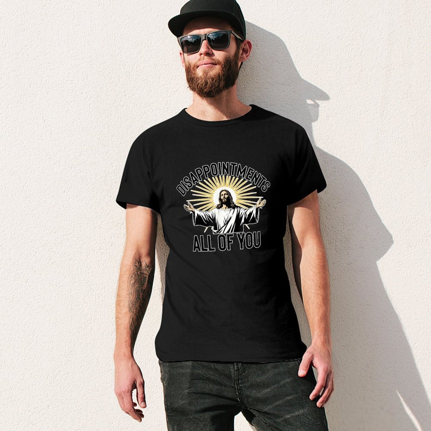 Inkmay Casual Cotton T-shirt Jesus With Open Arms Radiating Light Unisex T-shirtPrinting Shrink-Resistant T-Shirt