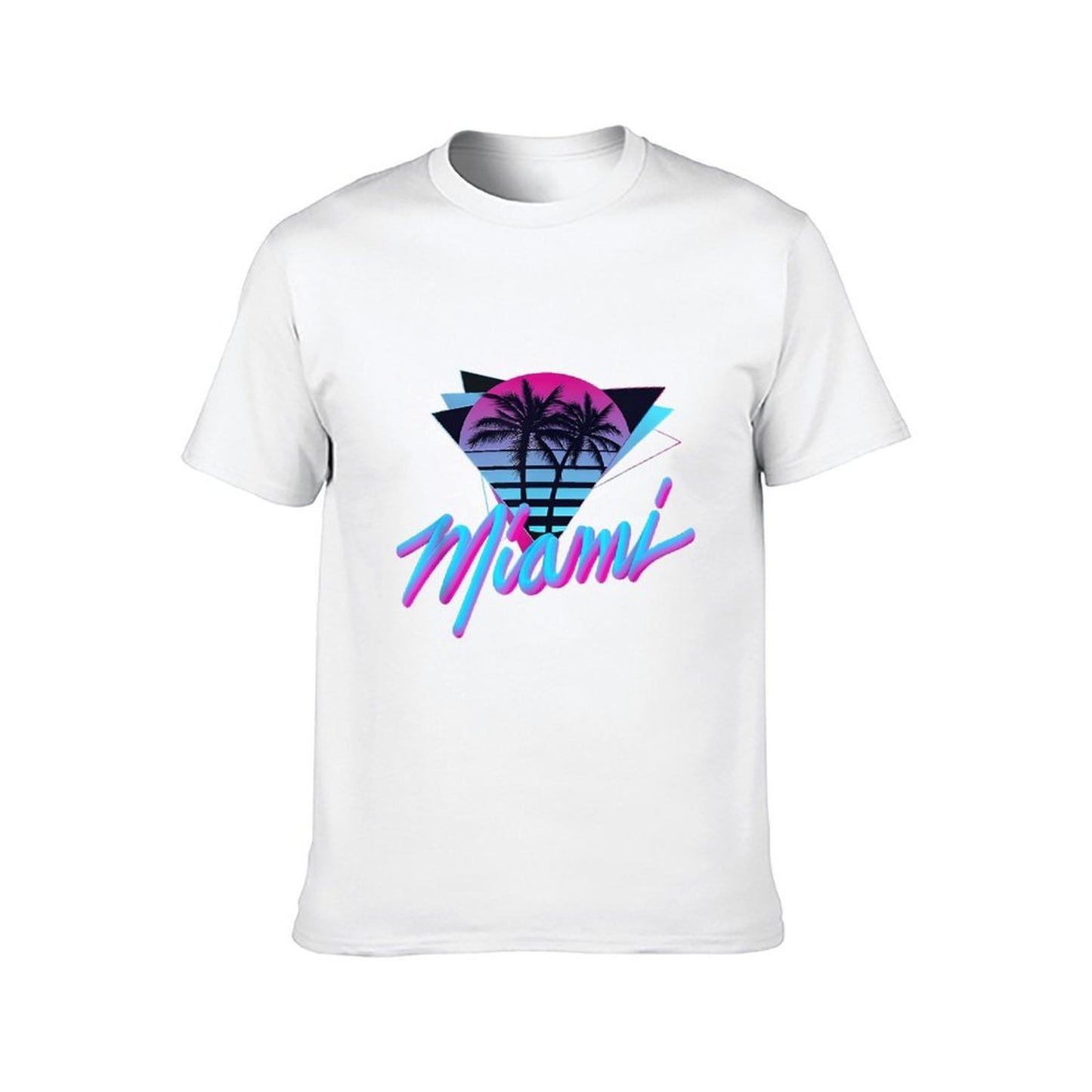 Inkmay Casual Cotton T-shirt Miami Sunset Palm Trees Art Print Unisex T-shirtSmooth Feel TrueFit T-Shirt