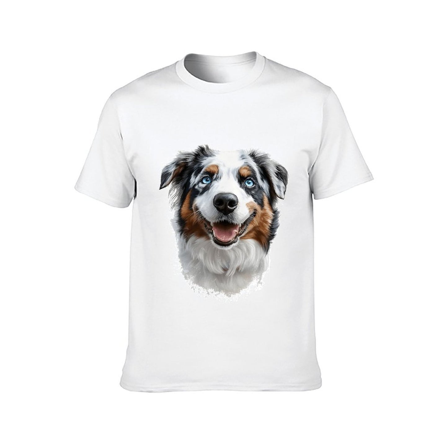 Inkmay Casual Cotton T-shirt Colorful Dog Portrait With Blue Eyes Unisex T-shirtClassic Fit 100% Cotton T-Shirt