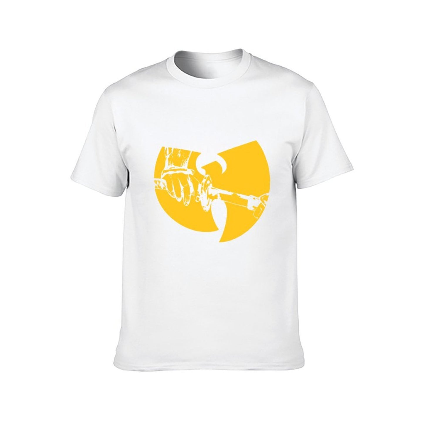 Inkmay Casual Cotton T-shirt Solid Yellow Background With White Lines Unisex T-shirtHeavyweight Heat-Transfer T-Shirt