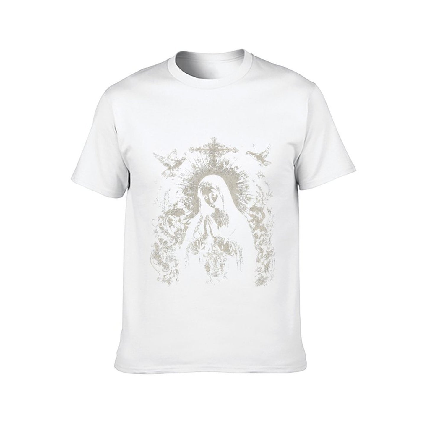 Inkmay Casual Cotton T-shirt Religious Art With Angels And Cross Unisex T-shirtNeutral Solid T-Shirt