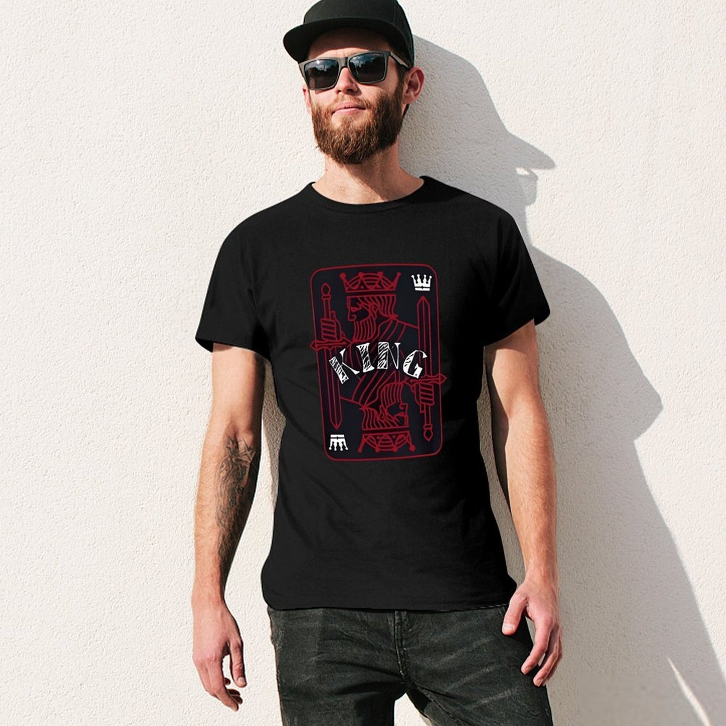 Inkmay Casual Cotton T-shirt King Card Design With Swords Unisex T-shirtSimple YearRound T-Shirt