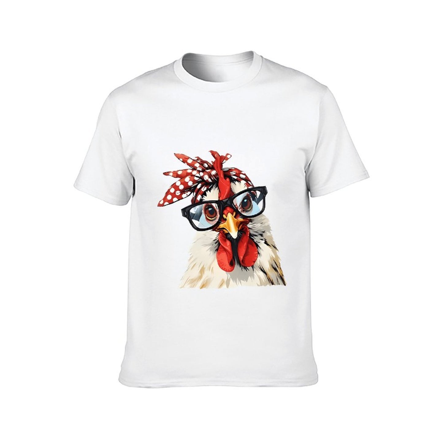 Inkmay Casual Cotton T-shirt Stylish Chicken With Glasses And Bandana Unisex T-shirt