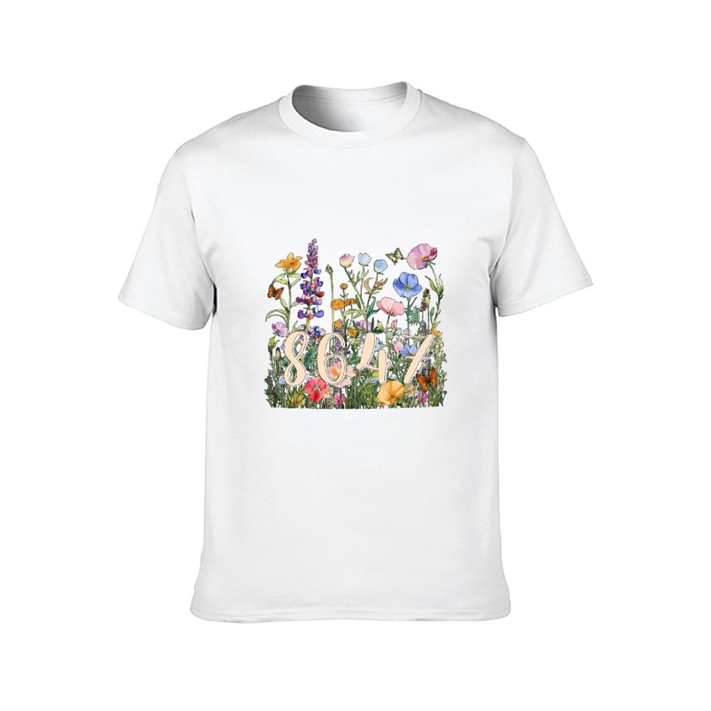 Inkmay Casual Cotton T-shirt Floral Pattern With Numbers And Butterflies Unisex T-shirtTimelessStyle Urban T-Shirt