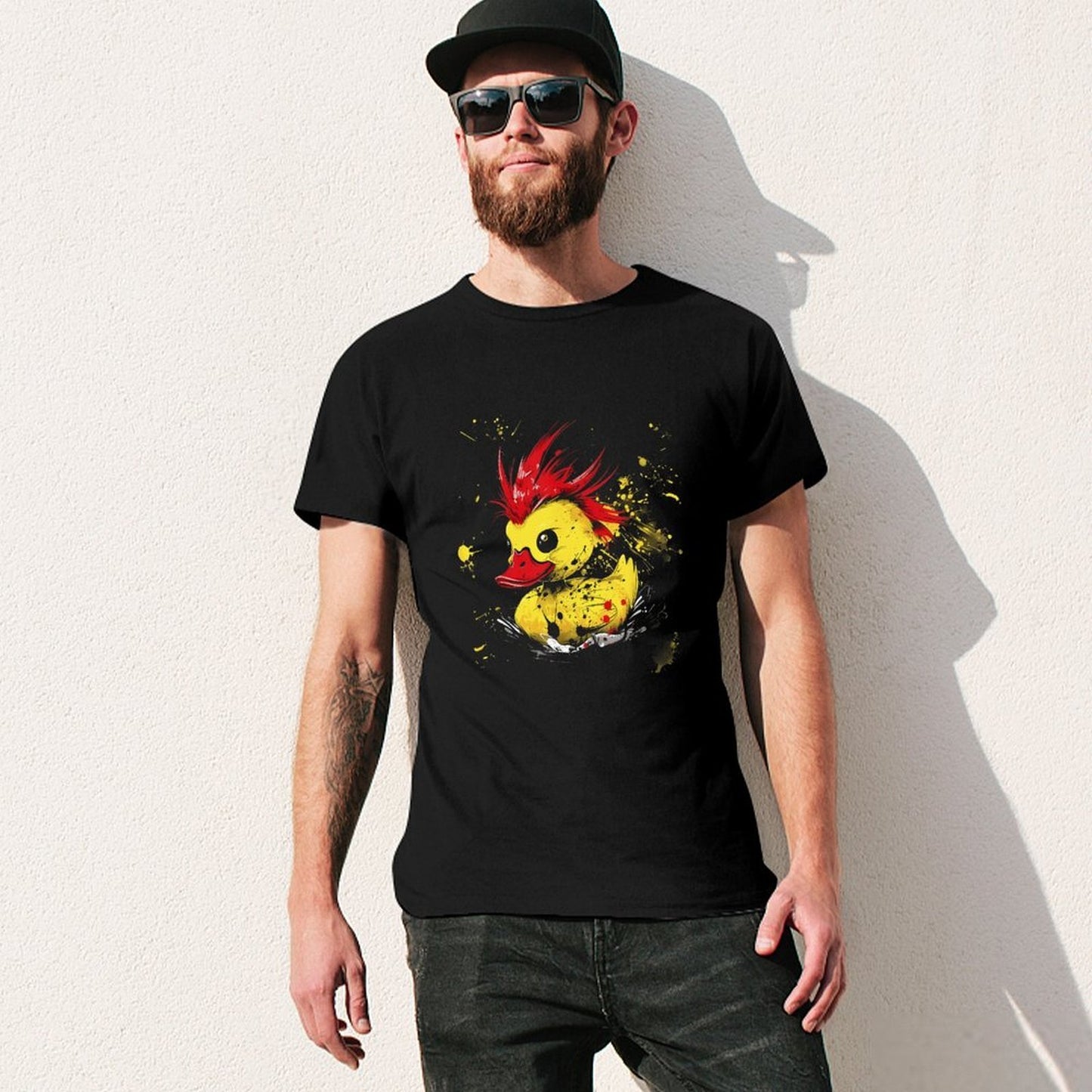 Inkmay Casual Cotton T-shirt Stylish Duck With Red Hair Splatter Unisex T-shirtLifestyleLine ClassicStyle T-Shirt