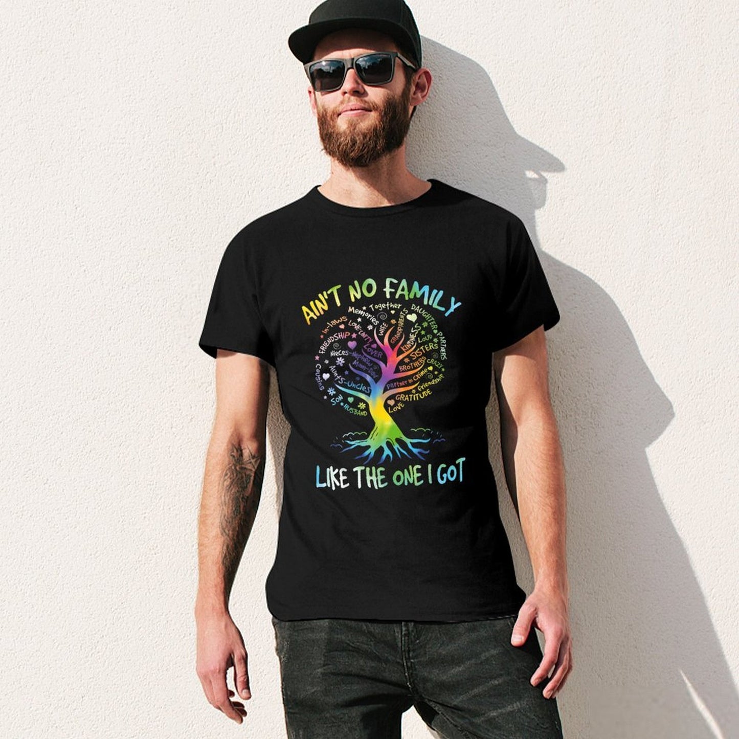 Inkmay Casual Cotton T-shirt Family Tree With Colorful Words Unisex T-shirtEverydayWear Series T-Shirt