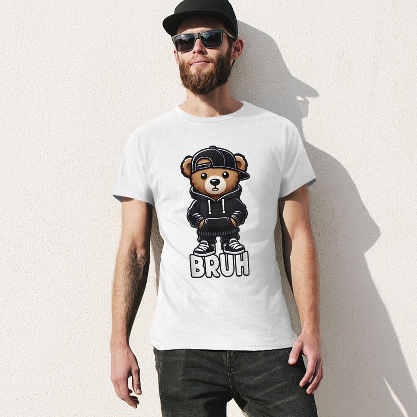 Inkmay Casual Cotton T-shirt Bruh Bear Wears Black Hoodie Unisex T-shirtChill BasicSeries T-Shirt