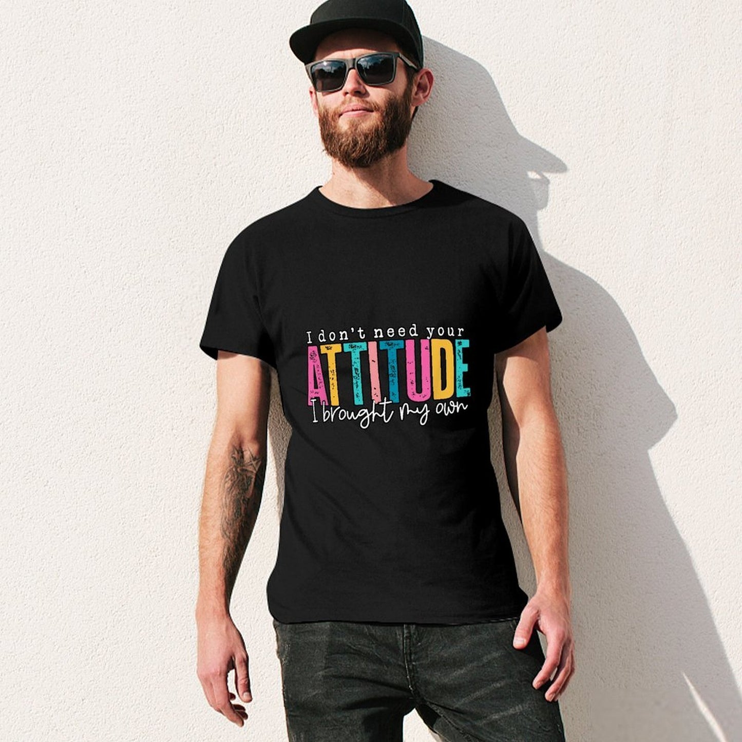 Inkmay Casual Cotton T-shirt Colorful Text With Attitude Design Elements Unisex T-shirtTrueComfort Slim Fit T-Shirt