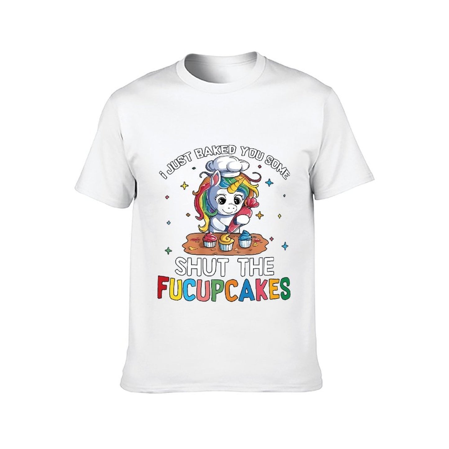 Inkmay Casual Cotton T-shirt Cute Unicorn Baking Cupcakes On Table Unisex T-shirtLong Lasting Performance T-Shirt