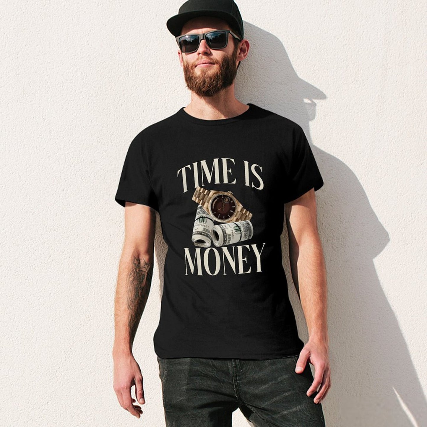 Inkmay Casual Cotton T-shirt Time Is Money Watch And Dollars Unisex T-shirtRetro Original T-Shirt