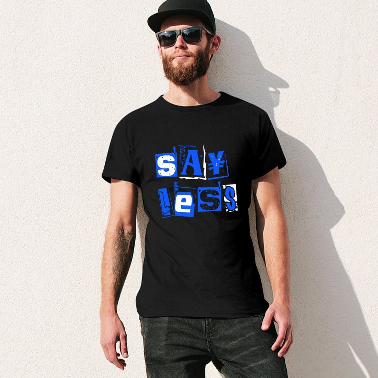 Inkmay Casual Cotton T-shirt Blue Background With White Lettering Design Unisex T-shirt