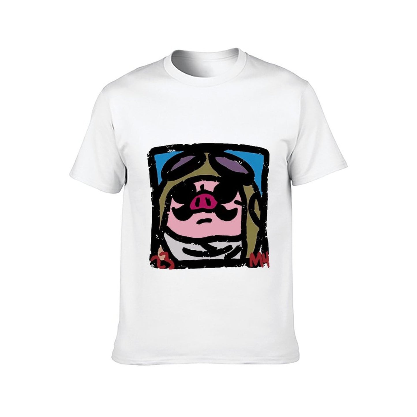 Inkmay Casual Cotton T-shirt Cartoon Pig Wearing Sunglasses And Hat Unisex T-shirt