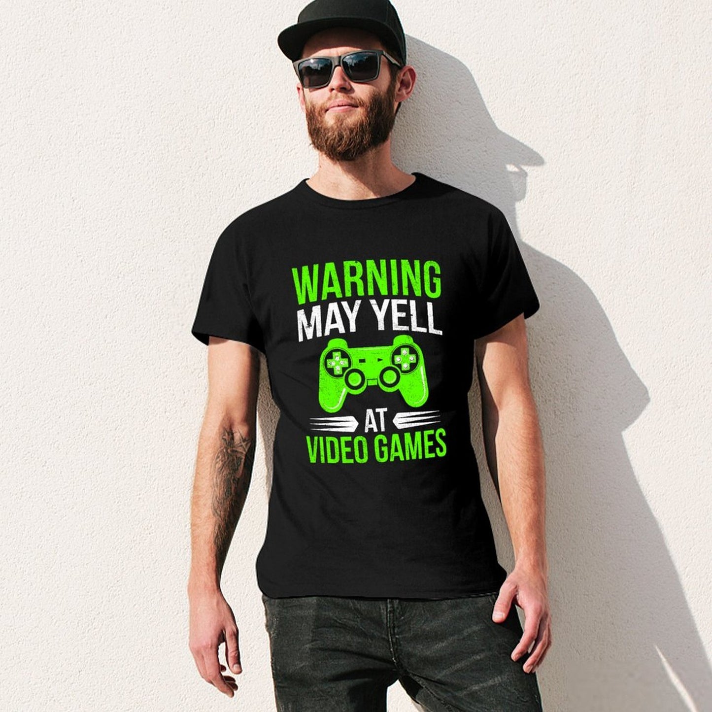 Inkmay Casual Cotton T-shirt Green Game Controller On White Background Unisex T-shirt