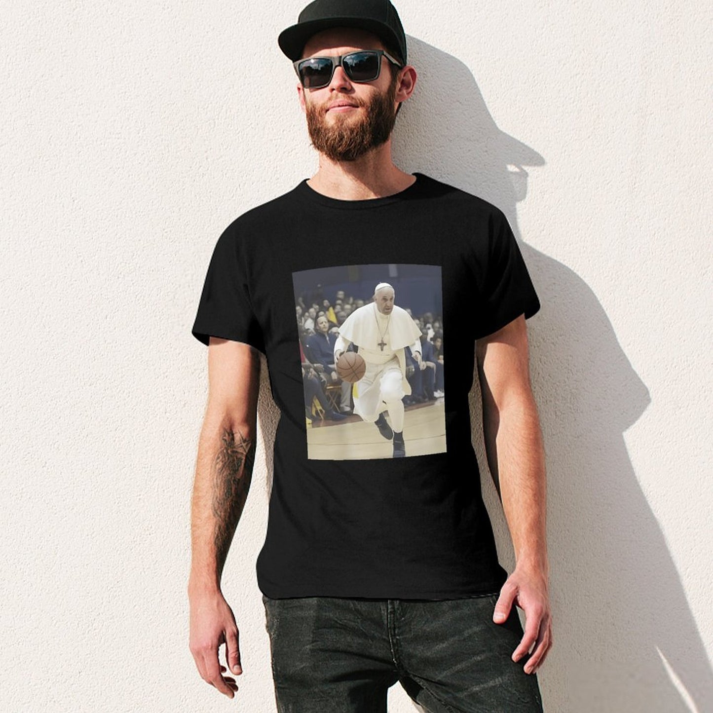 Inkmay Casual Cotton T-shirt Pope Playing Basketball In White Robes Unisex T-shirt