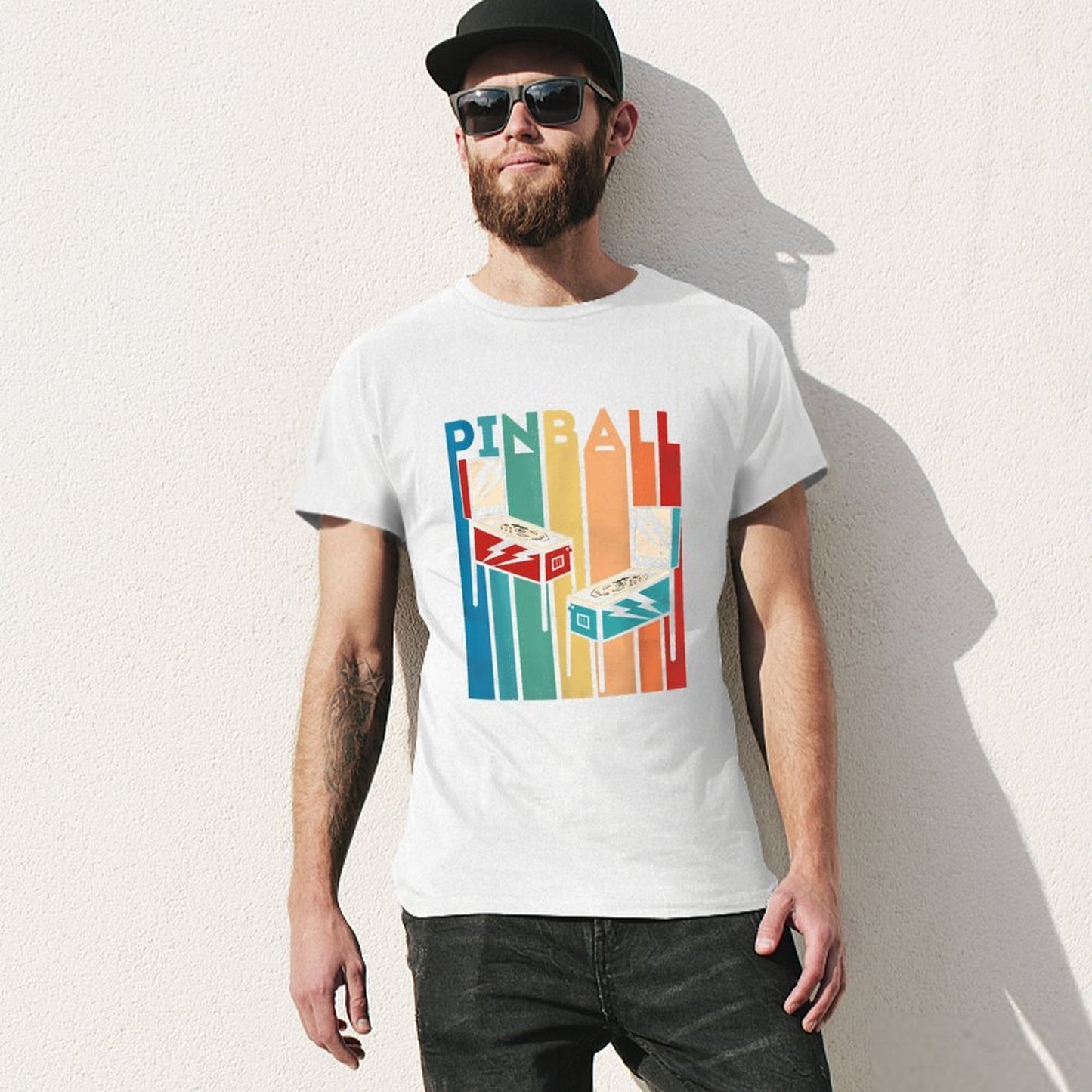 Inkmay Casual Cotton T-shirt Pinball Machines On Colorful Background Unisex T-shirtSolid On-Demand T-Shirt
