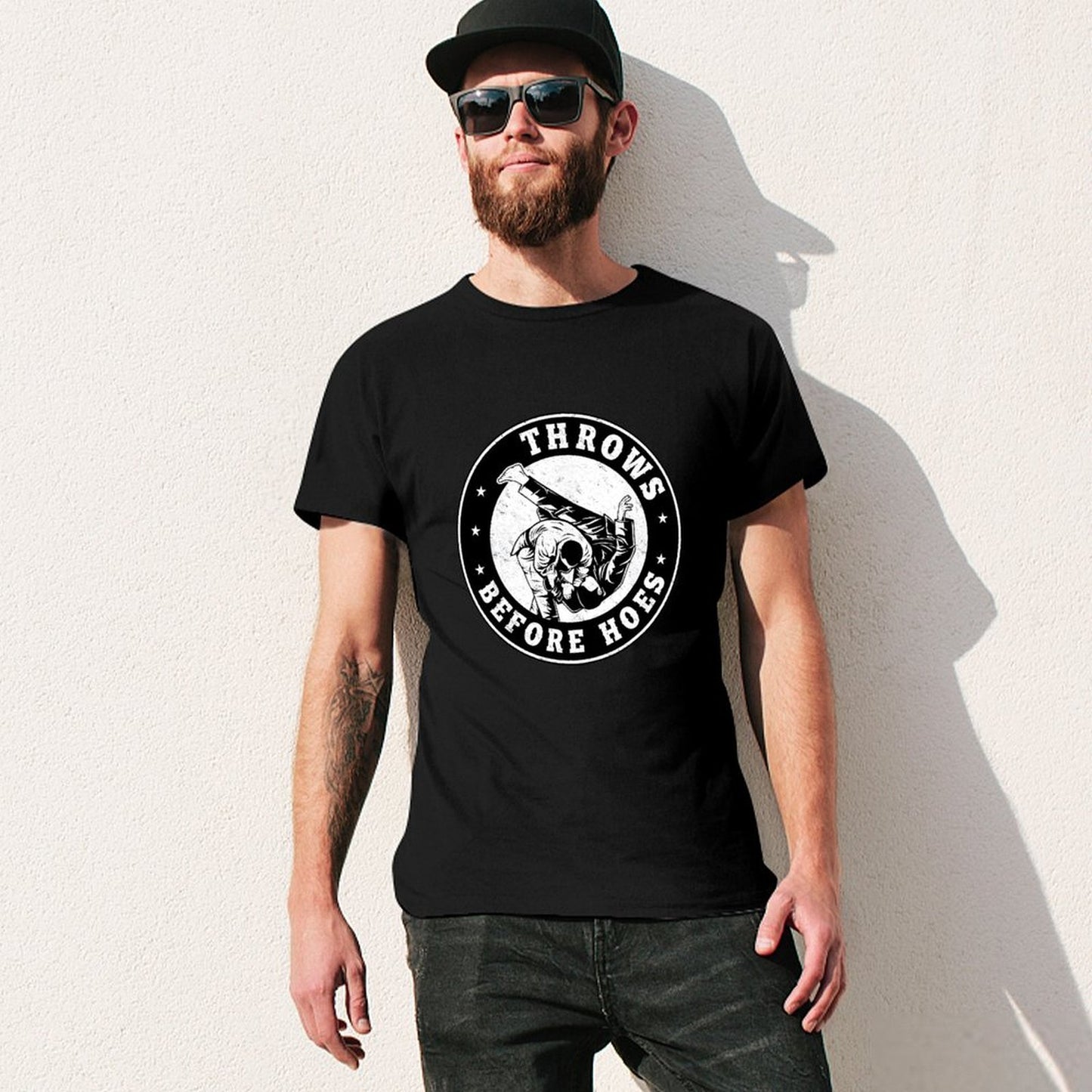 Inkmay Casual Cotton T-shirt Throws Before Hoes Skull Design Artwork Unisex T-shirtSmooth Performance T-Shirt