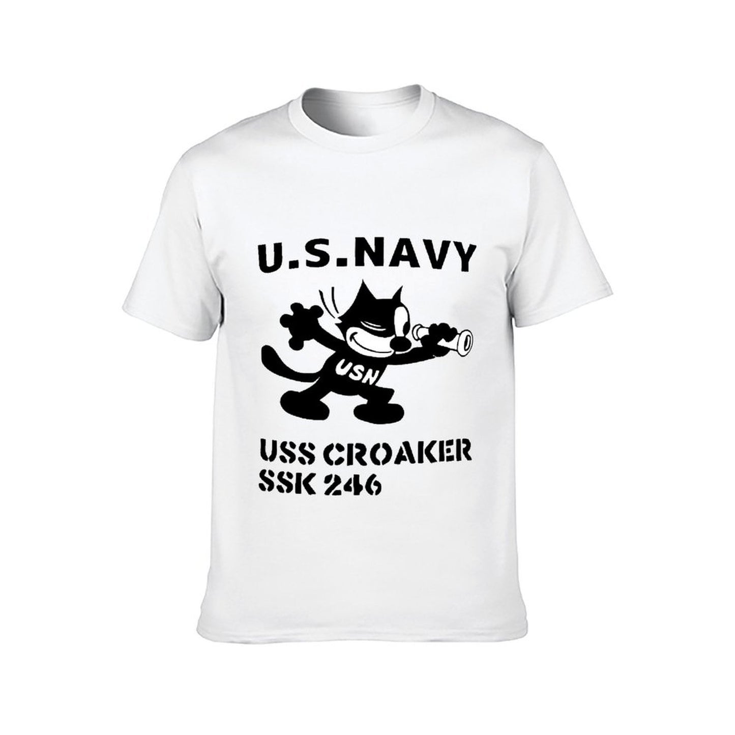 Inkmay Casual Cotton T-shirt Usn Silhouette With Trumpet And Anchor Unisex T-shirtClassic Printed T-Shirt
