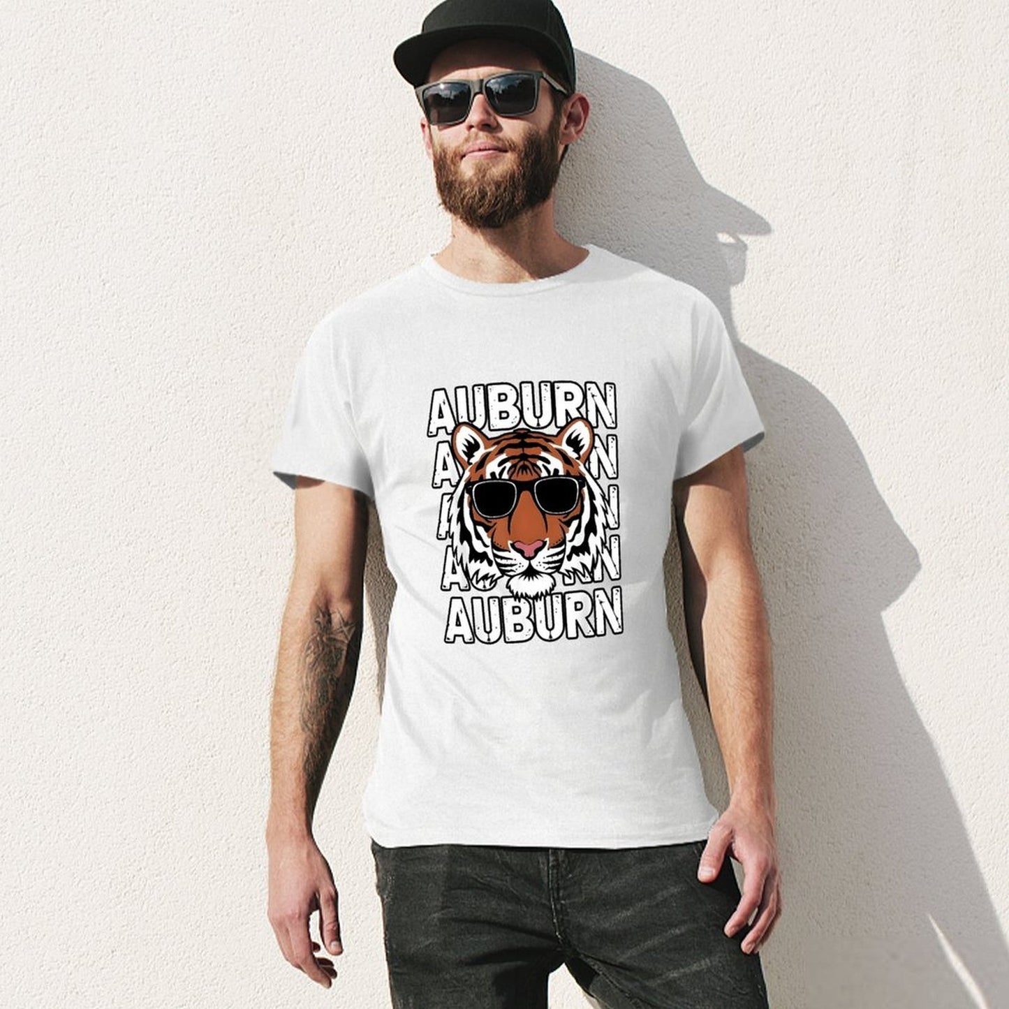 Inkmay Casual Cotton T-shirt Auburn Tiger With Sunglasses Pattern Print Unisex T-shirtSeamless ClassicSeries T-Shirt