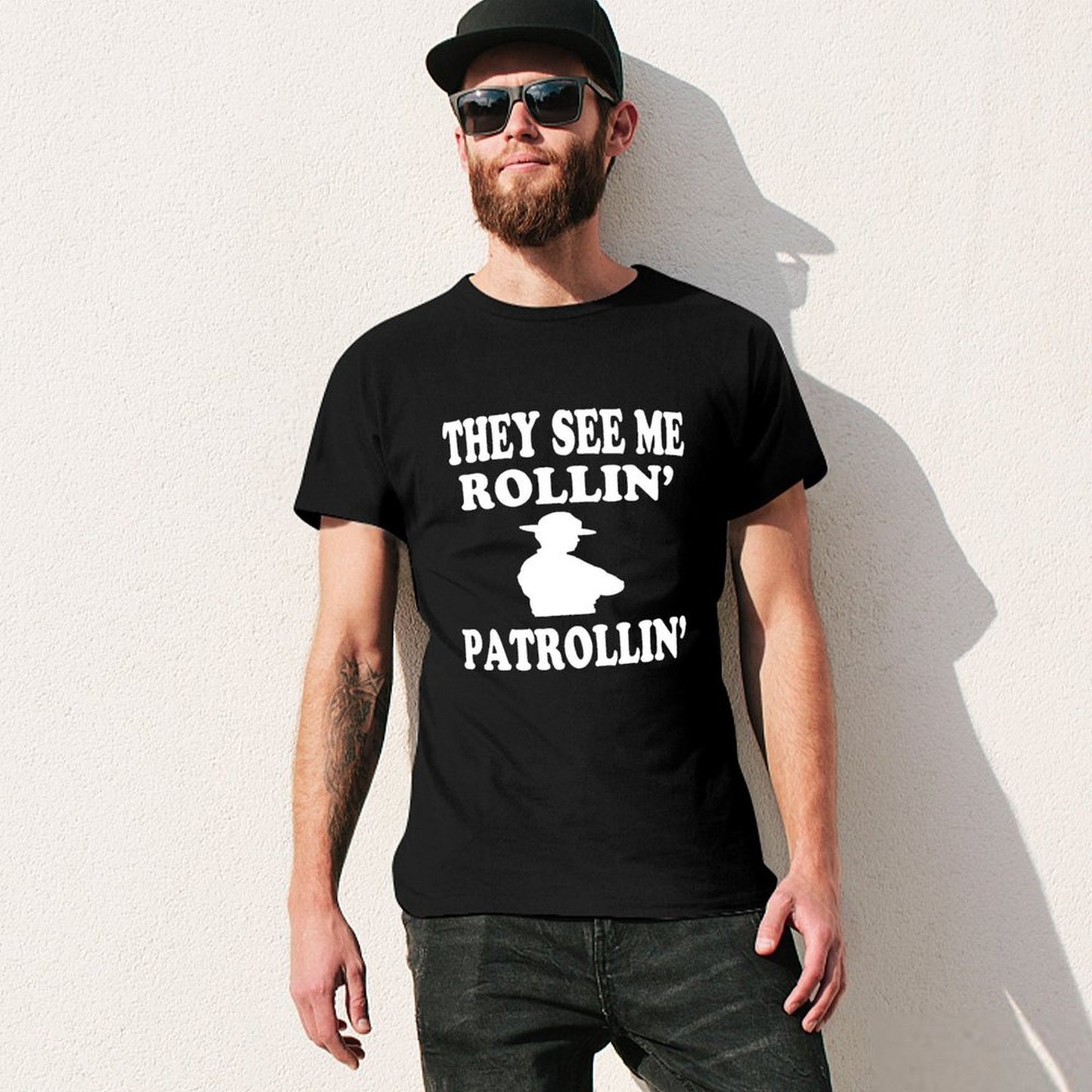 Inkmay Casual Cotton T-shirt Patrolling Silhouette With Text Overlay Design Unisex T-shirtBasicSeries Premium Finish T-Shirt