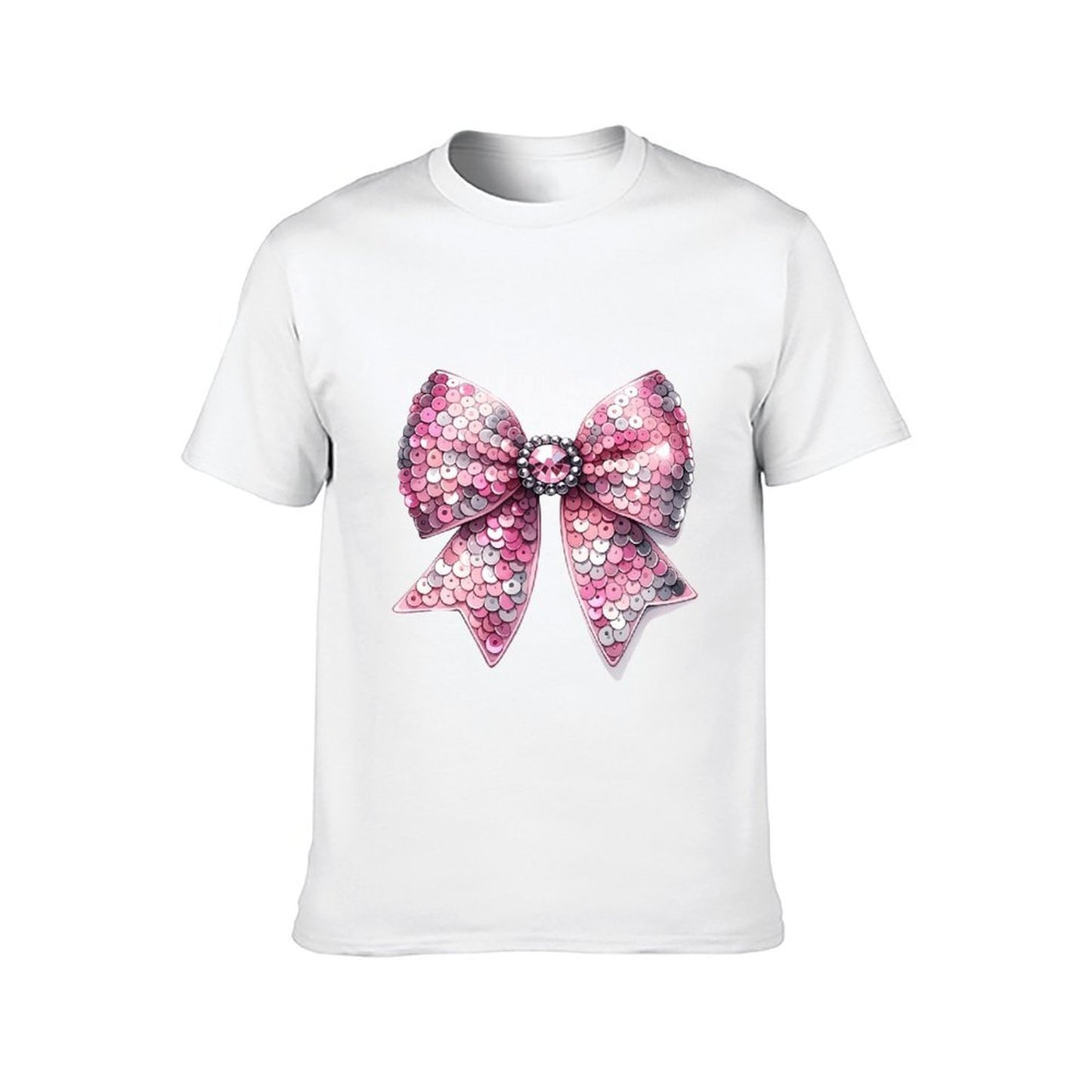 Inkmay Casual Cotton T-shirt Shiny Pink Sequin Bow Design Unisex T-shirtLogo-Ready LooseFit T-Shirt