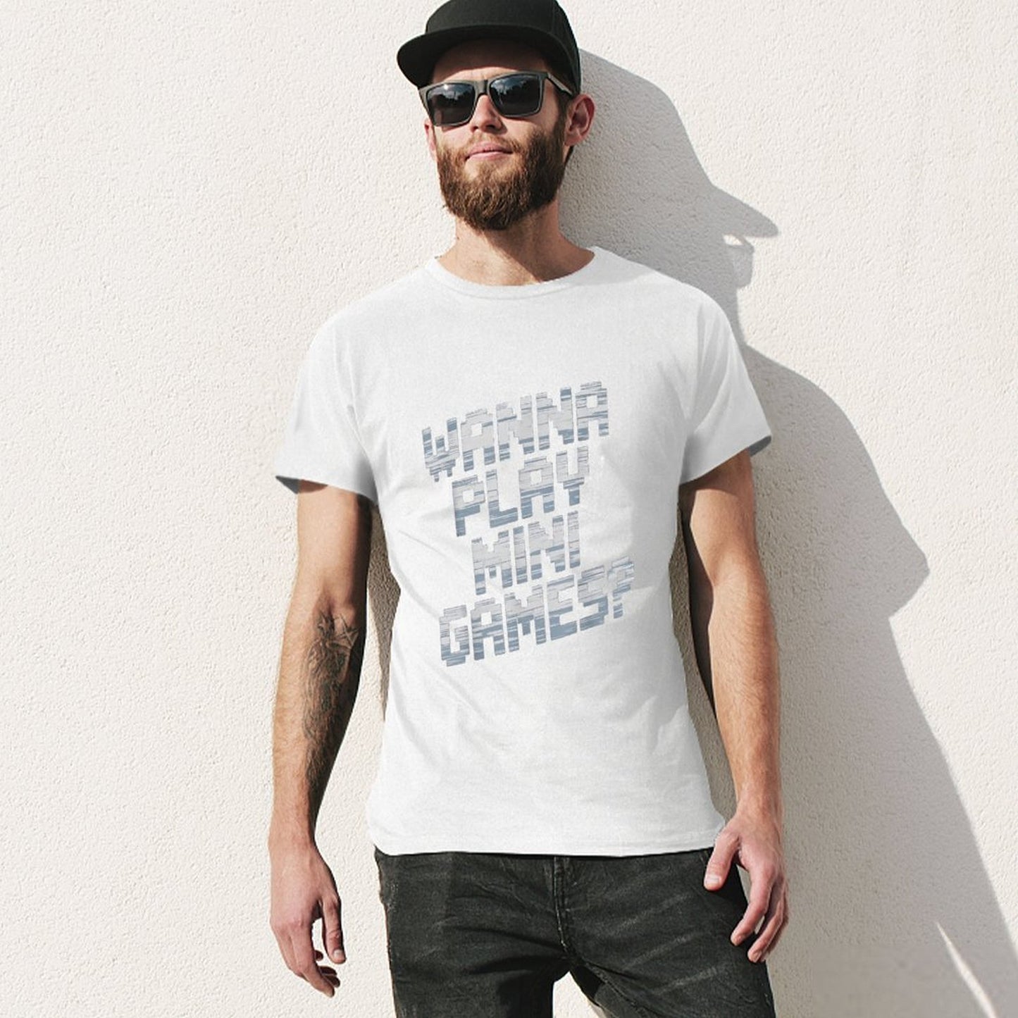 Inkmay Casual Cotton T-shirt Wanna Play Mini Games Pattern Unisex T-shirtSmooth Feel Relaxed Fit T-Shirt
