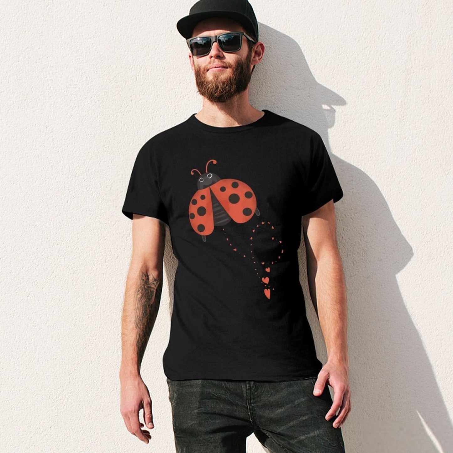 Inkmay Casual Cotton T-shirt Ladybug Pattern With Hearts And Spots Unisex T-shirtSoftWear Recycled T-Shirt