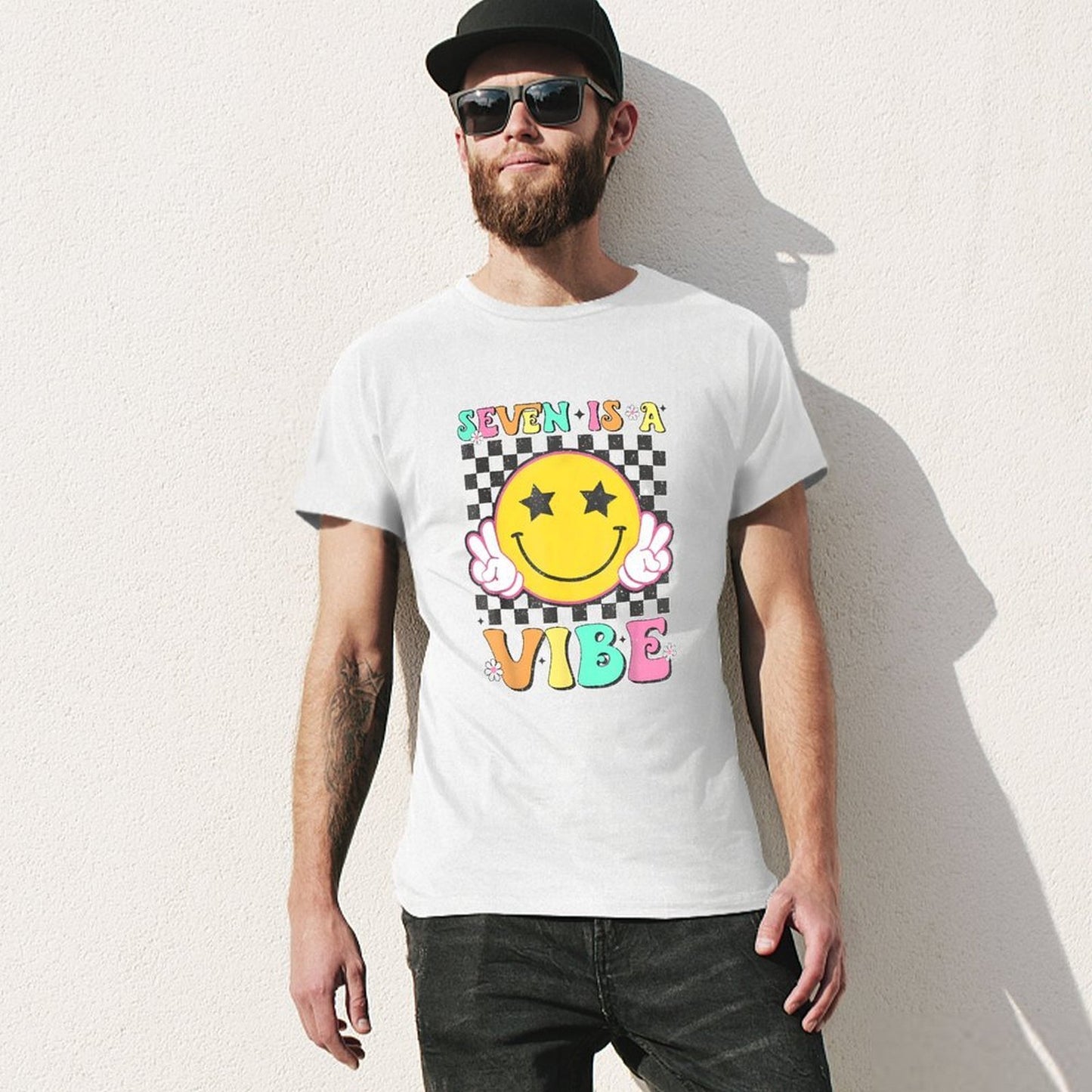 Inkmay Casual Cotton T-shirt Seven Is A Vibe Pattern Print Unisex T-shirtRegular Crewneck T-Shirt