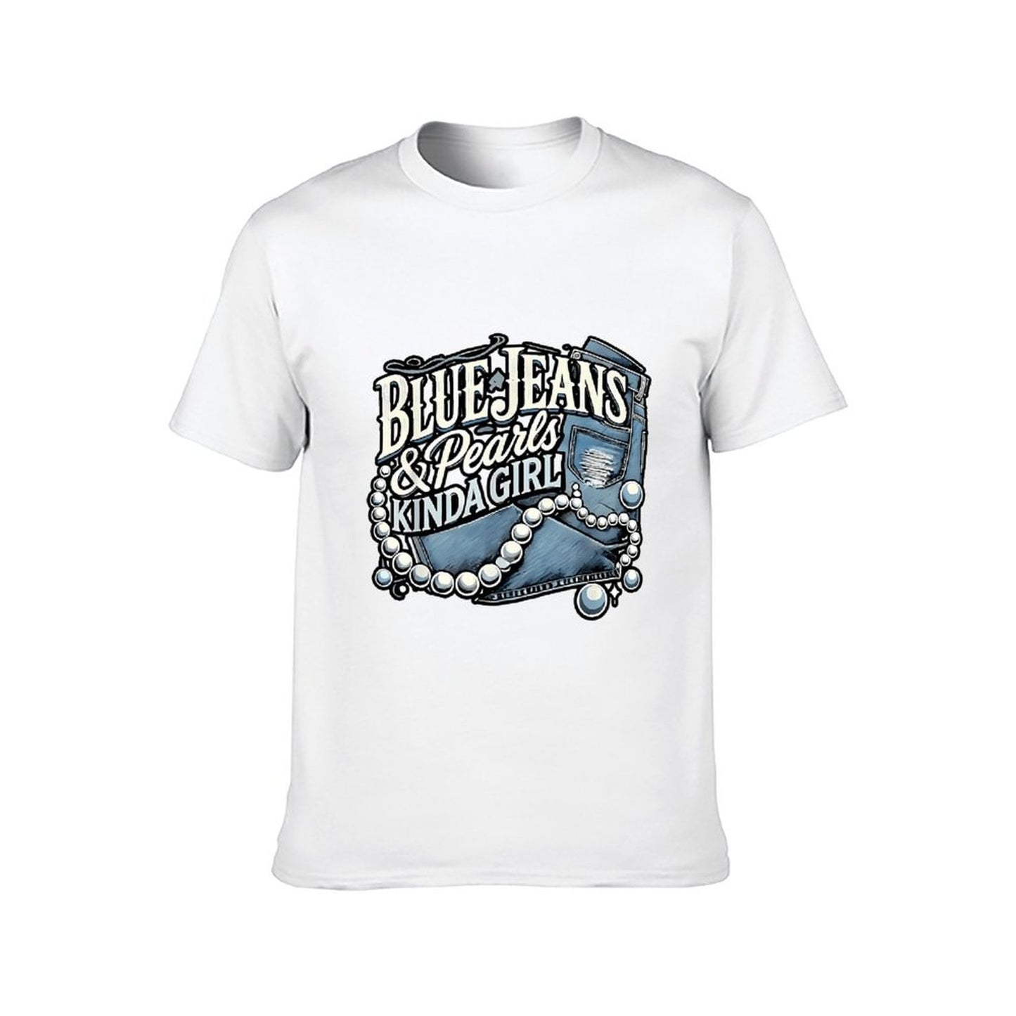 Inkmay Casual Cotton T-shirt Blue Jeans And Pearls Kinda Unisex T-shirtLong Lasting Minimal T-Shirt