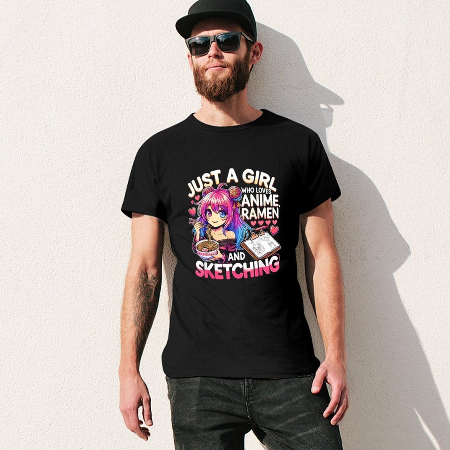 Inkmay Casual Cotton T-shirt Anime Girl Eating Ramen And Unisex T-shirtTimeless Breathable T-Shirt