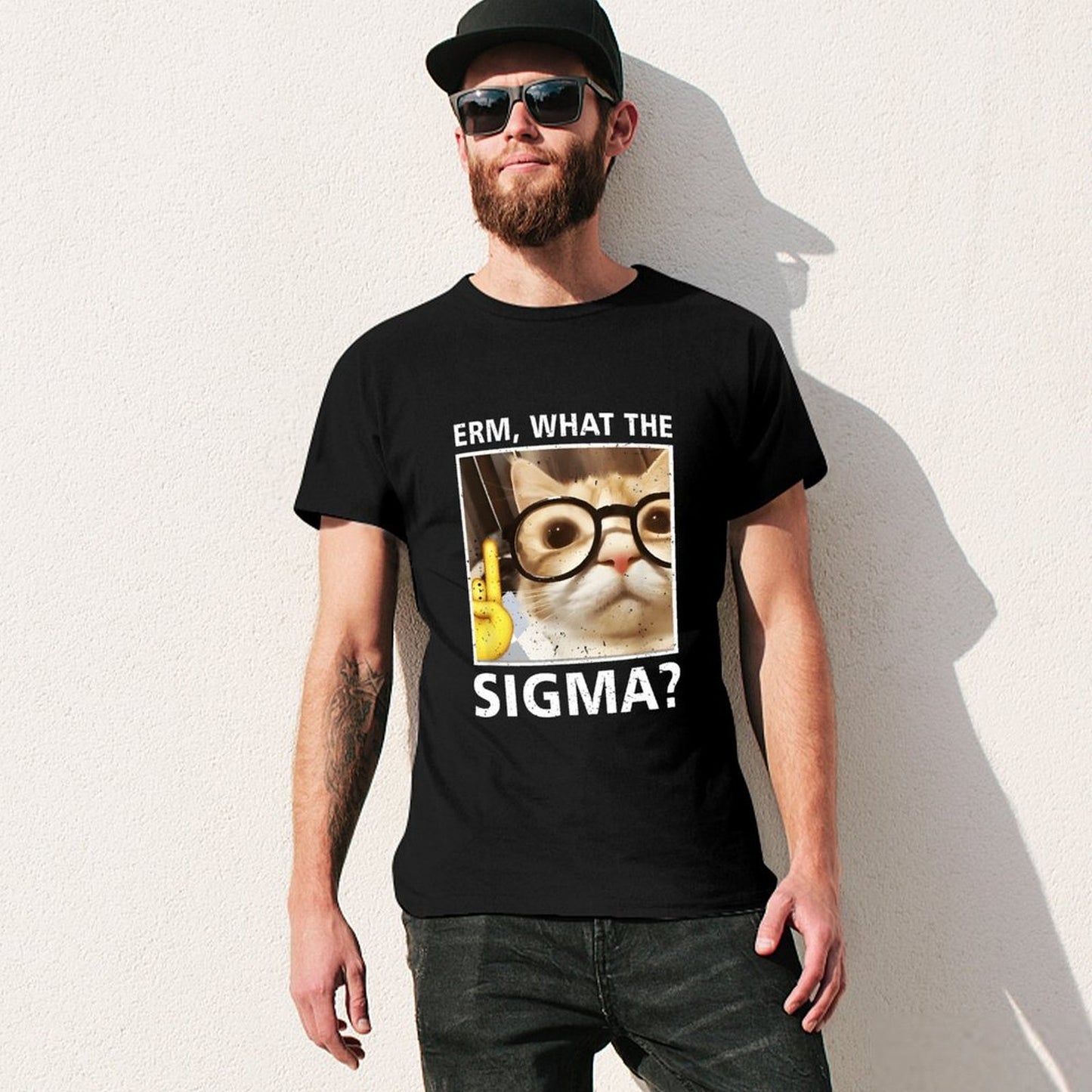Inkmay Casual Cotton T-shirt Cat With Glasses And Confused Expression Unisex T-shirtRelaxFit CoreLine T-Shirt