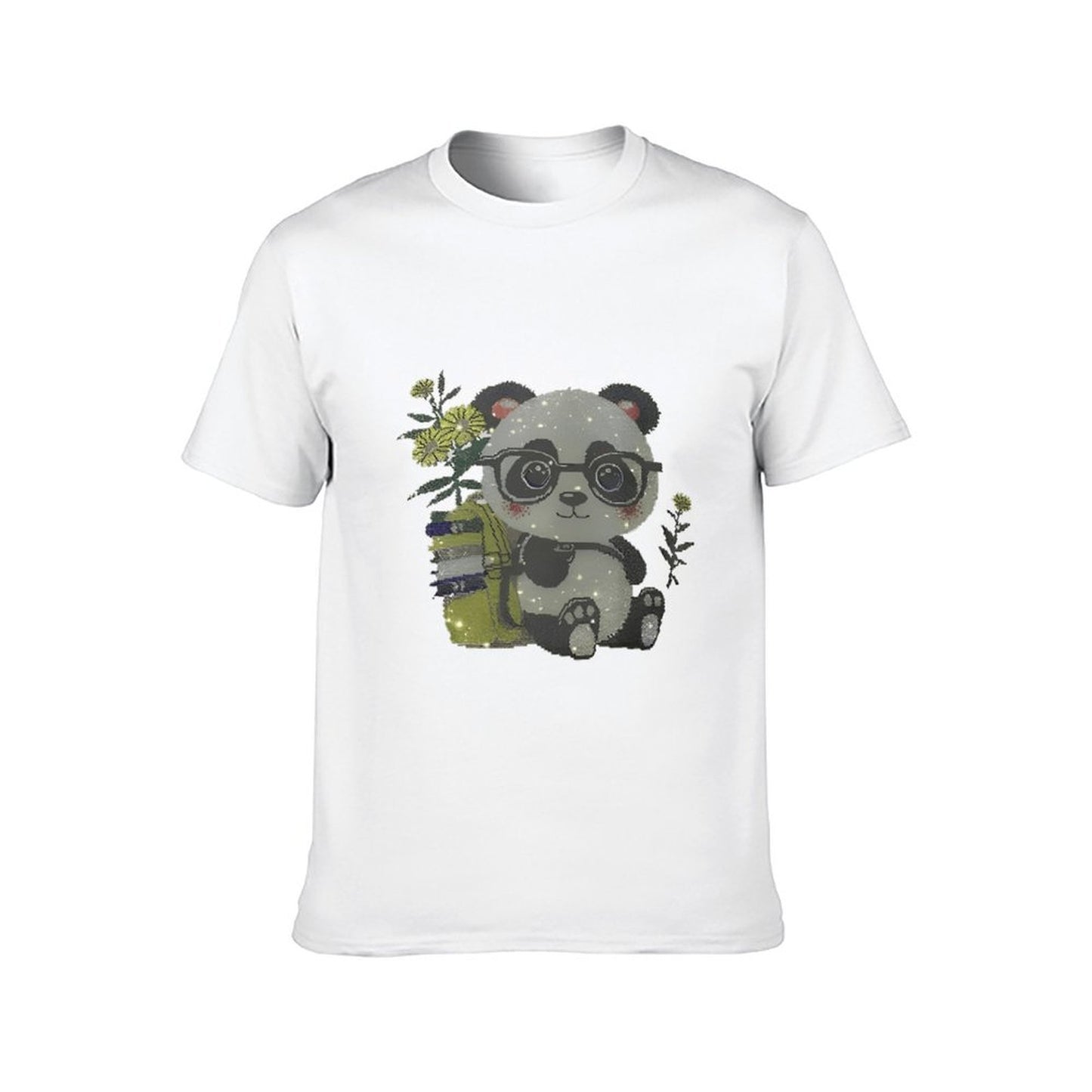 Inkmay Casual Cotton T-shirt Adorable Panda With Glasses And Books Unisex T-shirt