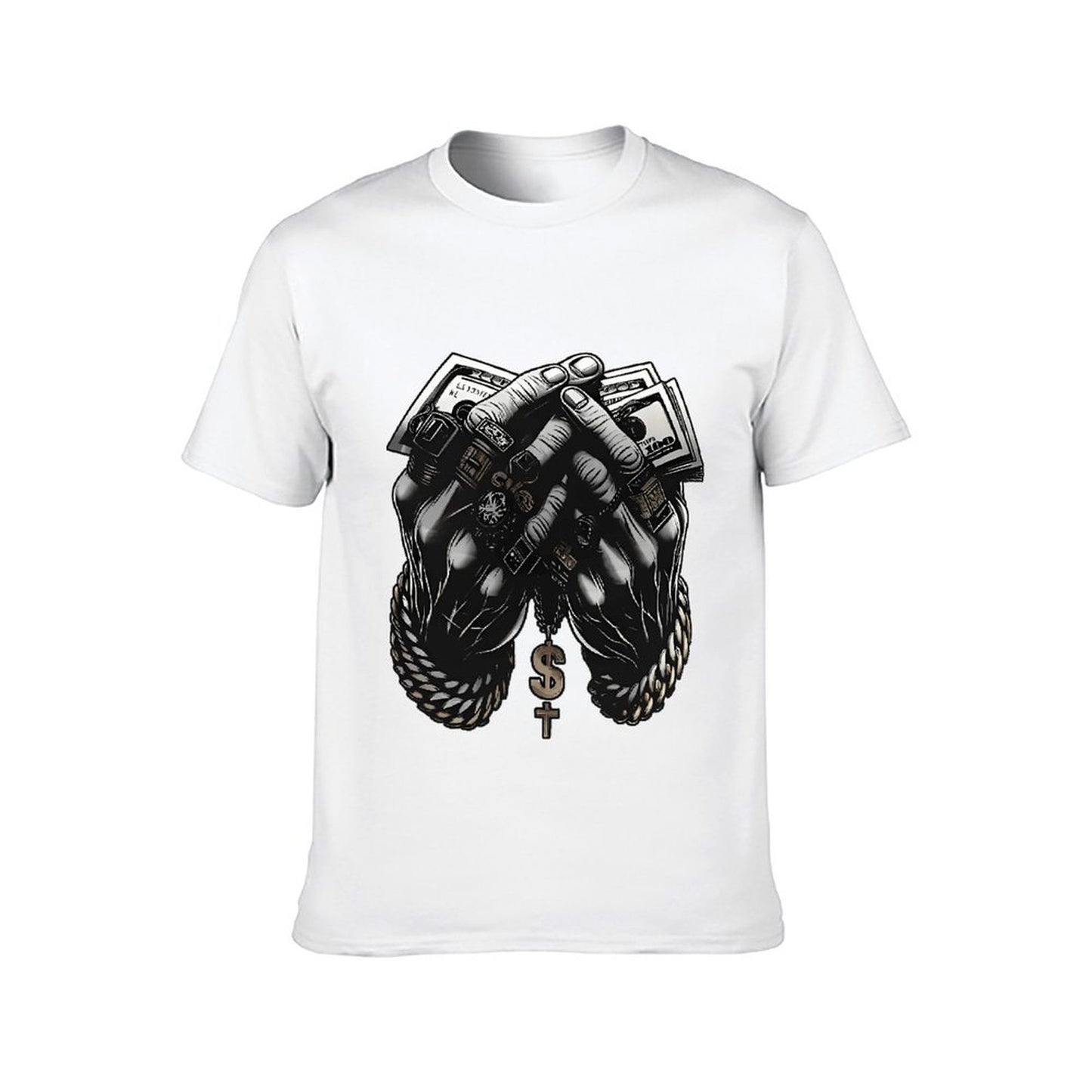 Inkmay Casual Cotton T-shirt Money Hands Rope Chain Dollar Cross Unisex T-shirtSoft SoftTouch T-Shirt