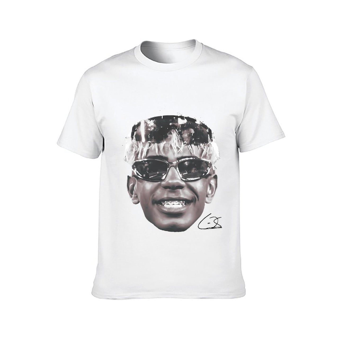 Inkmay Casual Cotton T-shirt Stylized Face With Reflective Sunglasses Design Unisex T-shirtSport YearRound T-Shirt