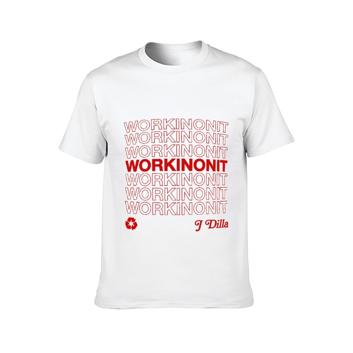 Inkmay Casual Cotton T-shirt Workinonit Pattern Printed On Red Unisex T-shirtRelaxed ClassicLine T-Shirt